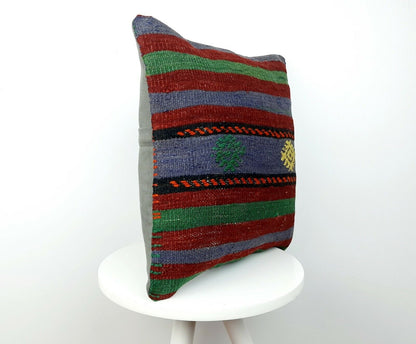 16x16 Handmade Kilim Rug Pillow Cover Vintage Boho Ethnic Lumbar Cushion E223