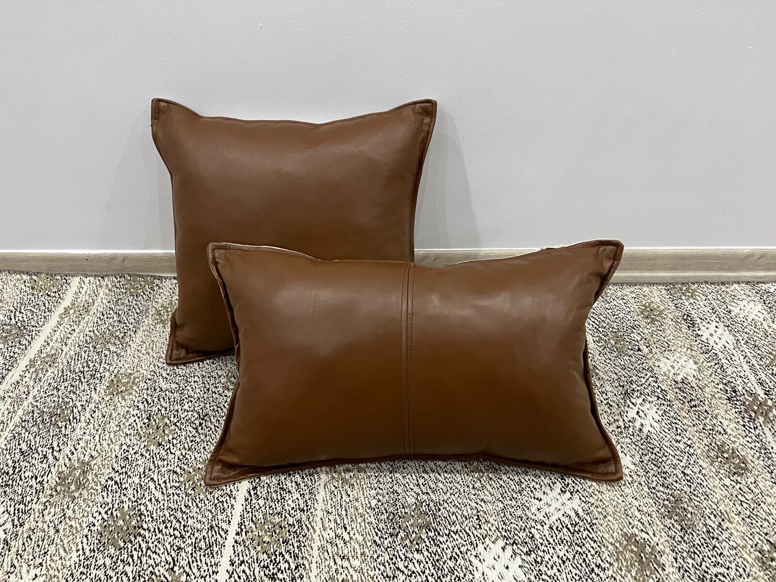 Genuine Leather Fabric Double Sided Pillow Cover Black Brown Lumbar Cushion Case