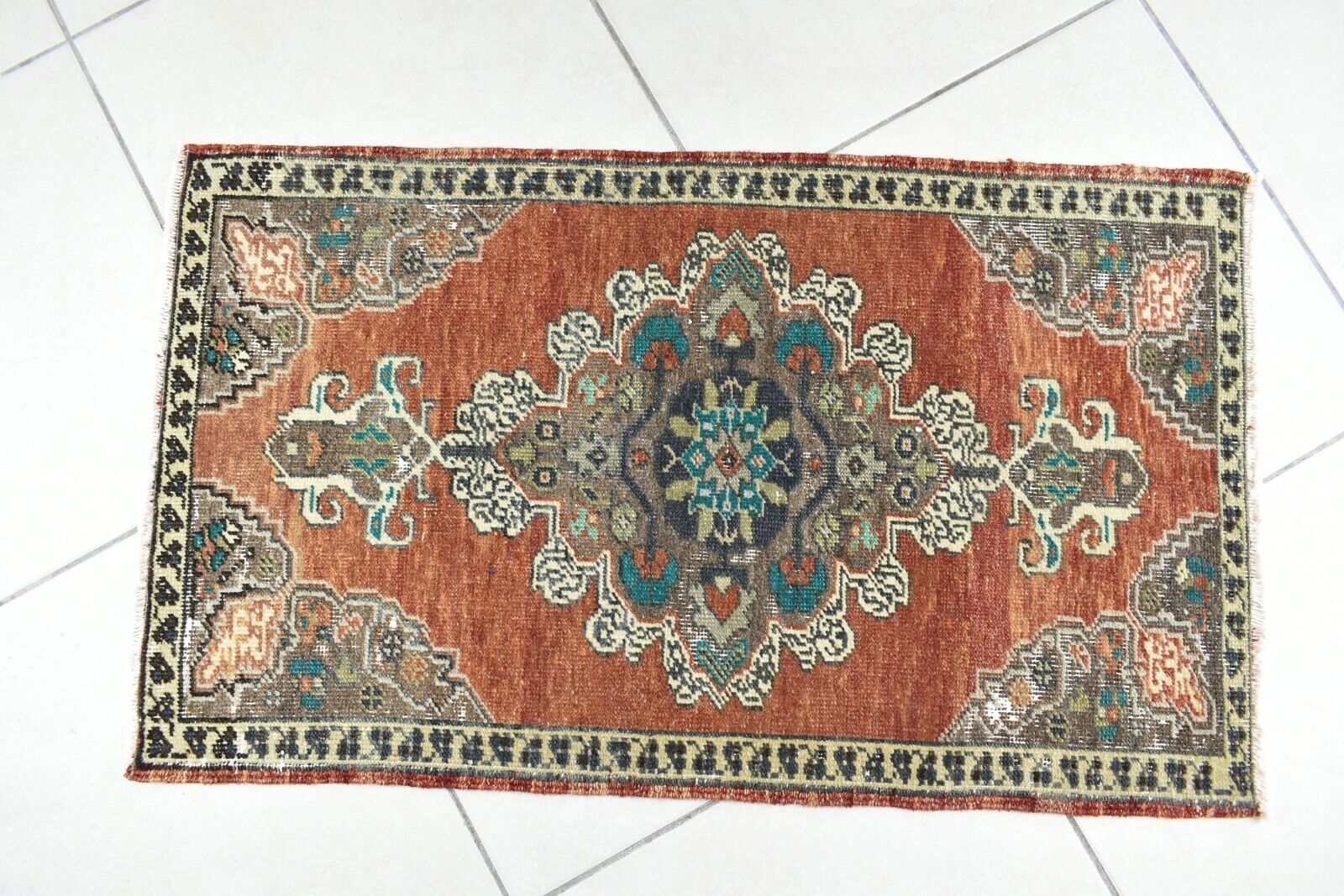 Oushak Runner 3x1.7 ft Vintage Turkish Rug Small Runner Anatolian Rug Y50