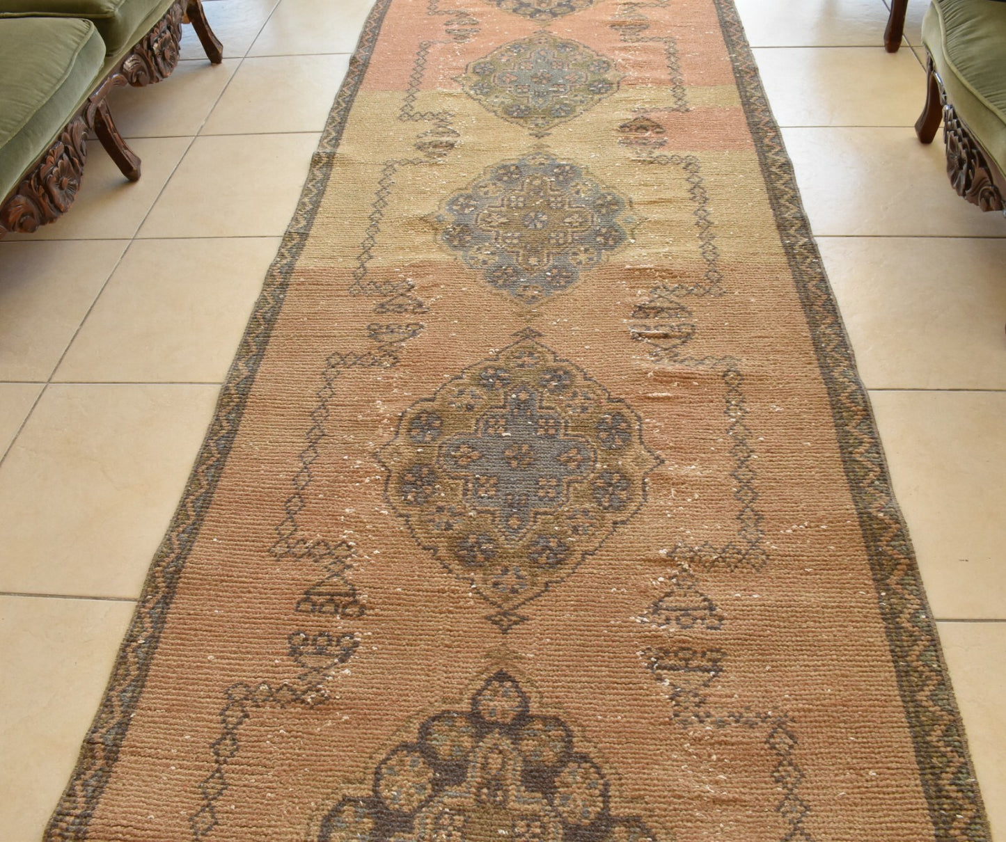 Vintage Oushak Rug 3.3 x 11.4 ft Handwoven Traditional Long Carpet Runner C42