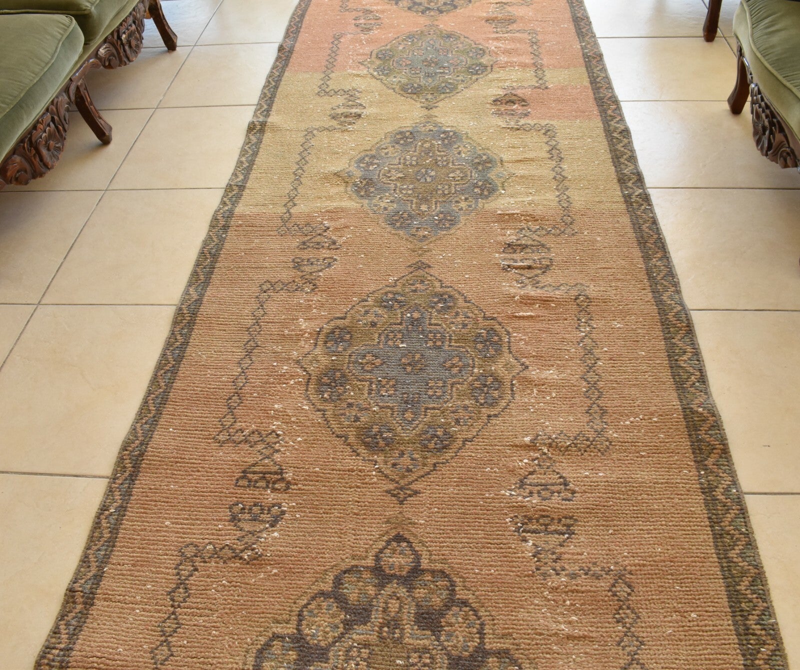 Vintage Oushak Rug 3.3 x 11.4 ft Handwoven Traditional Long Carpet Runner C42