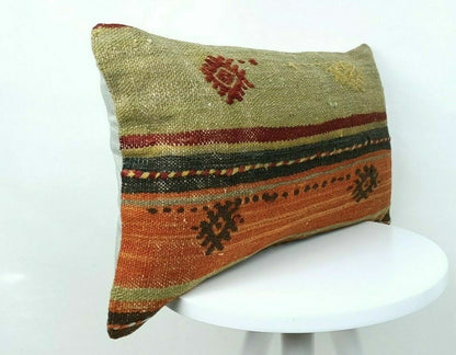 Kilim Pillow Cover 12x20 Oriental Bohemian Ethnic Handmade Lumbar Cushion  E557