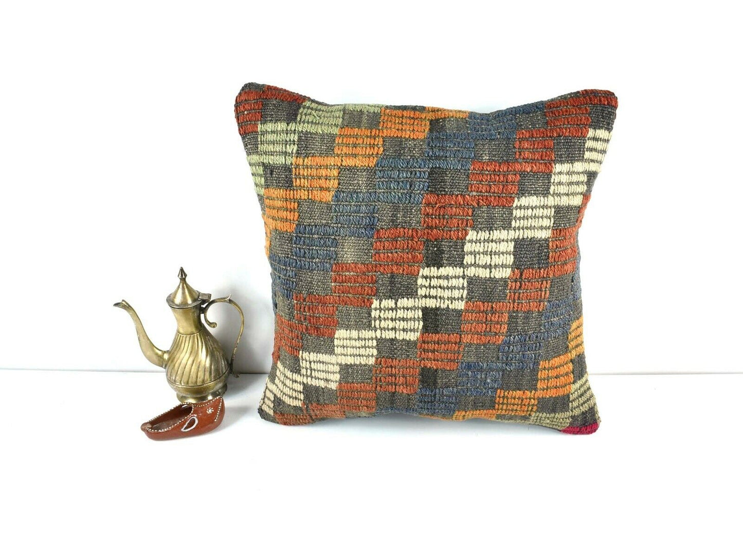 Kilim Pillow Cover 16x16 Oriental Traditional Handmade Bohemian Cushion A1625