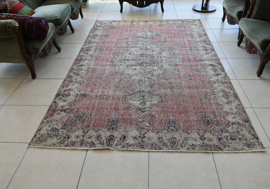 Large Turkish Rug 8.3x5.2 ft Vintage Rug Faded Oushak Rug Living Room Carpet B22