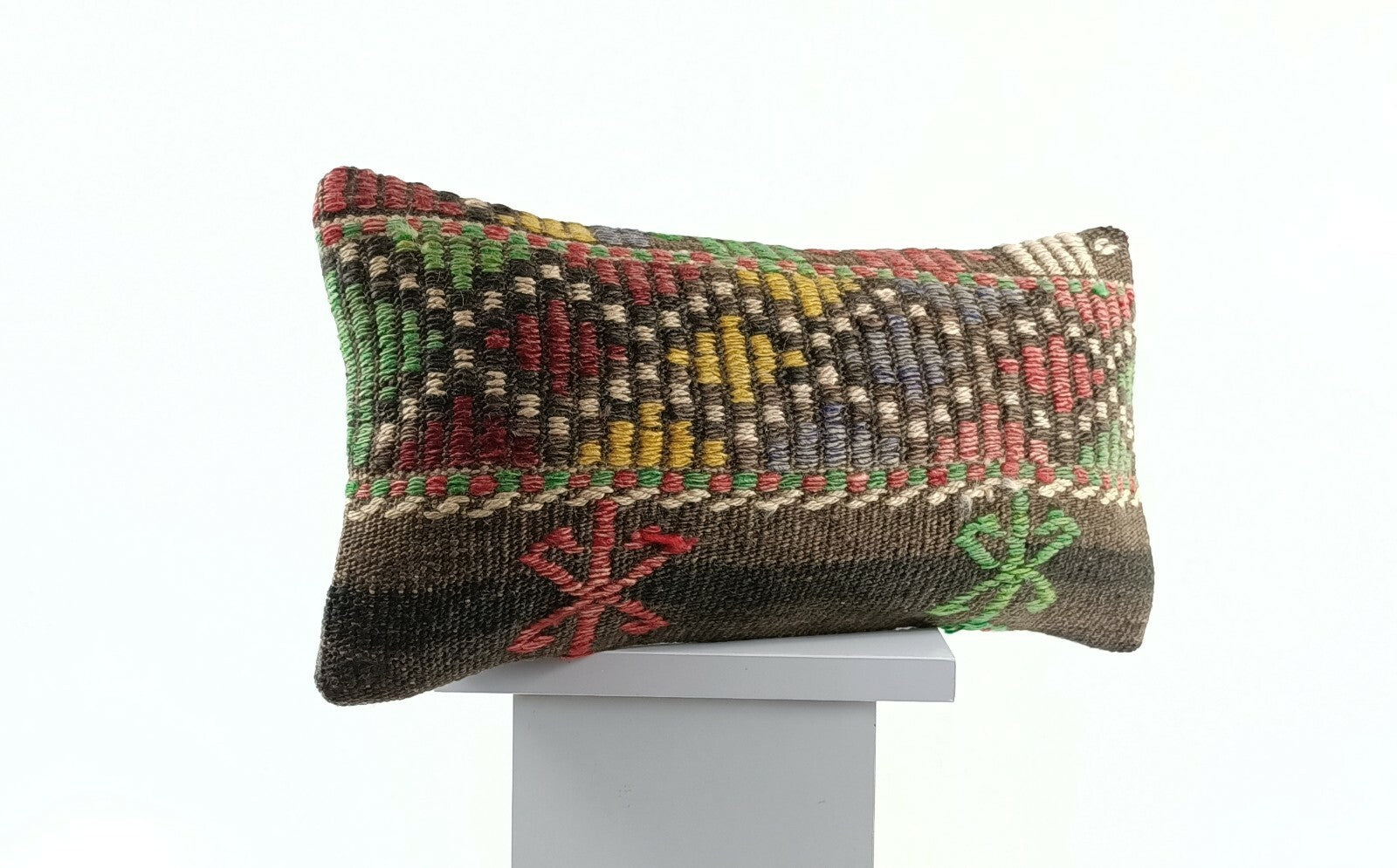 Kilim Pillow Cover 8x16 in Handmade Turkish Traditional Ottoman Boho Lumbar E726