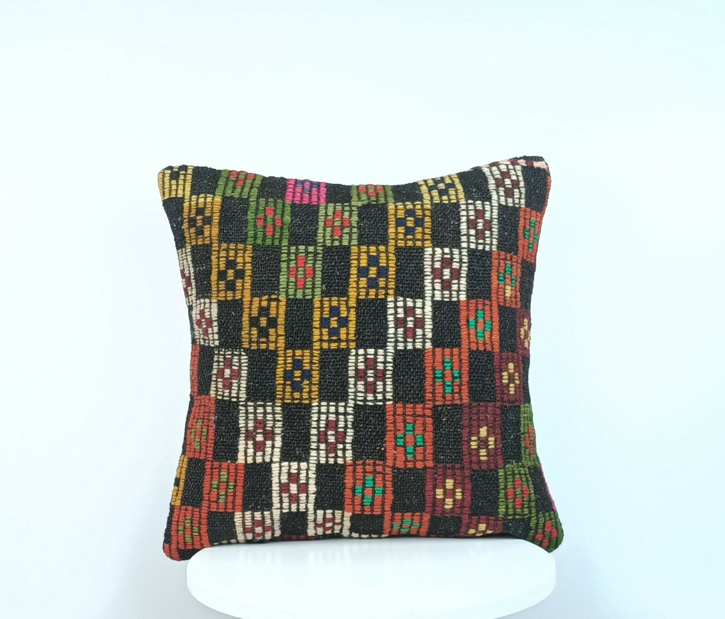 Kilim Pillow Cover 16"x16" Home Decorative Boho Rustic Rug Lumbar Cushion E198