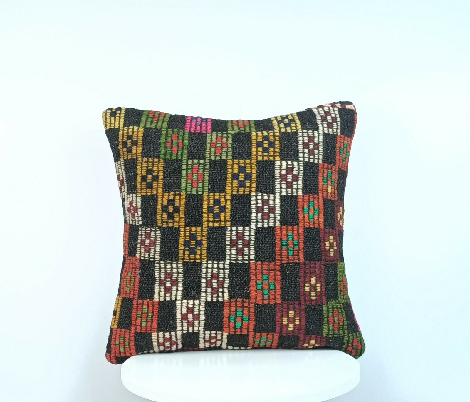 Kilim Pillow Cover 16"x16" Home Decorative Boho Rustic Rug Lumbar Cushion E198