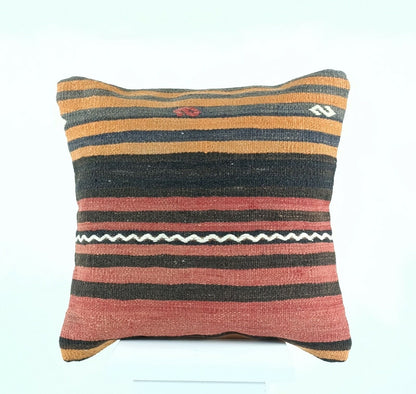 Kilim Pillow Cover 16x16 in Handmade Turkish Sofa Couch Wool Boho Cushion  A479