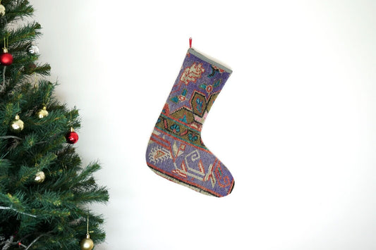 Kilim Christmas Stocking Vintage Rug Stocking Ethnic Decorative Xmas Socks S496