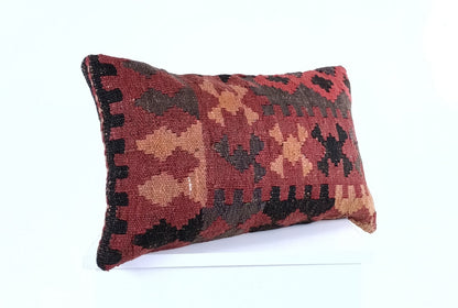Kilim Pillow Cover 12x20 Handmade Turkish Rug Boho Ethnic Lumbar Cushion 2041