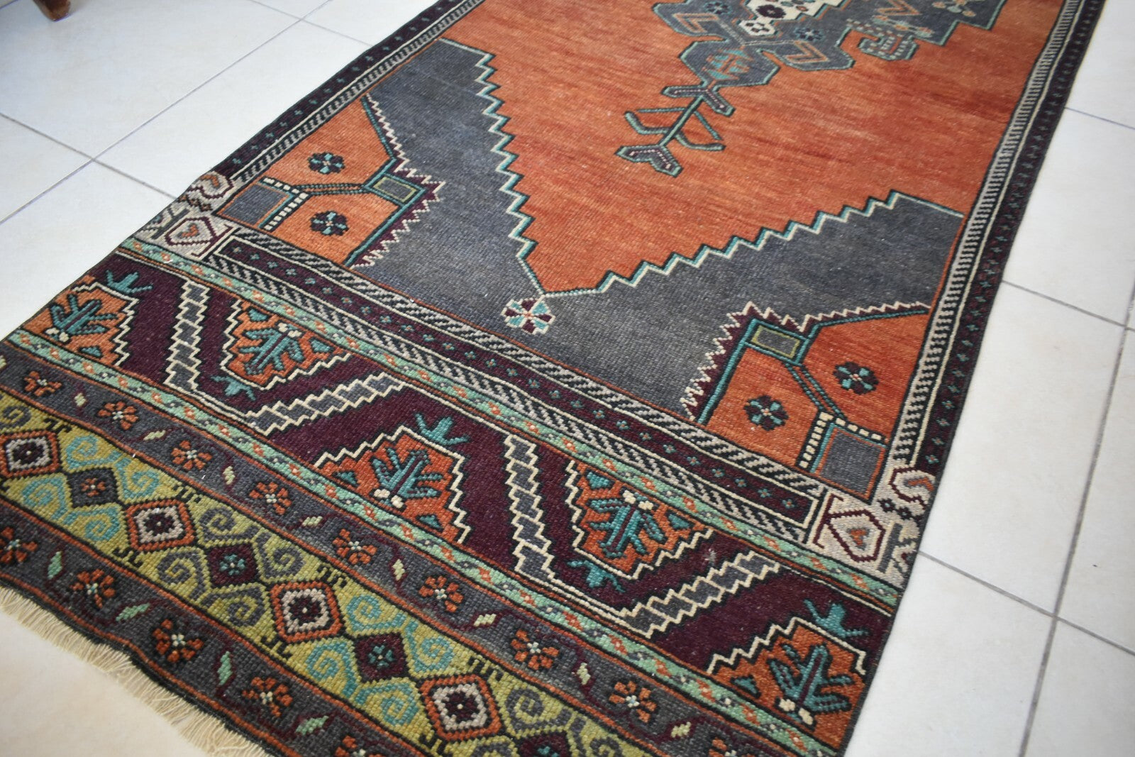 Small Turkish Runner 7.2x3.1 ft Vintage Runner Hallway Runner Handwoven Rug R45