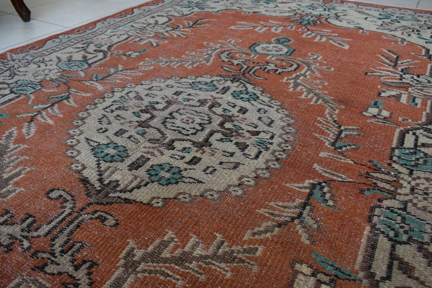 Large Turkish Rug 9.2x5.2 ft Vintage Rug Faded Oushak Rug Living Room Carpet B23