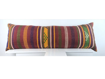 Kilim Lumbar Cover 16x48 Handmade Extra Large Turkish Ethnic Throw Pillow A1577