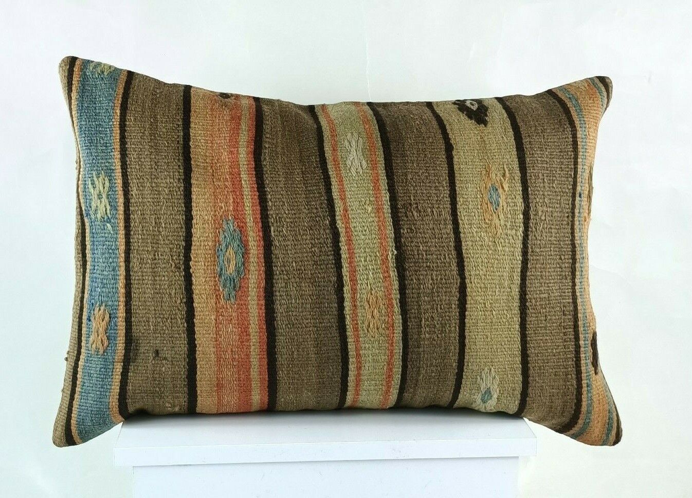 Kilim Pillow Cover 16x24 Handwoven Traditional Oushak Rug Cushion Lumbar E1222