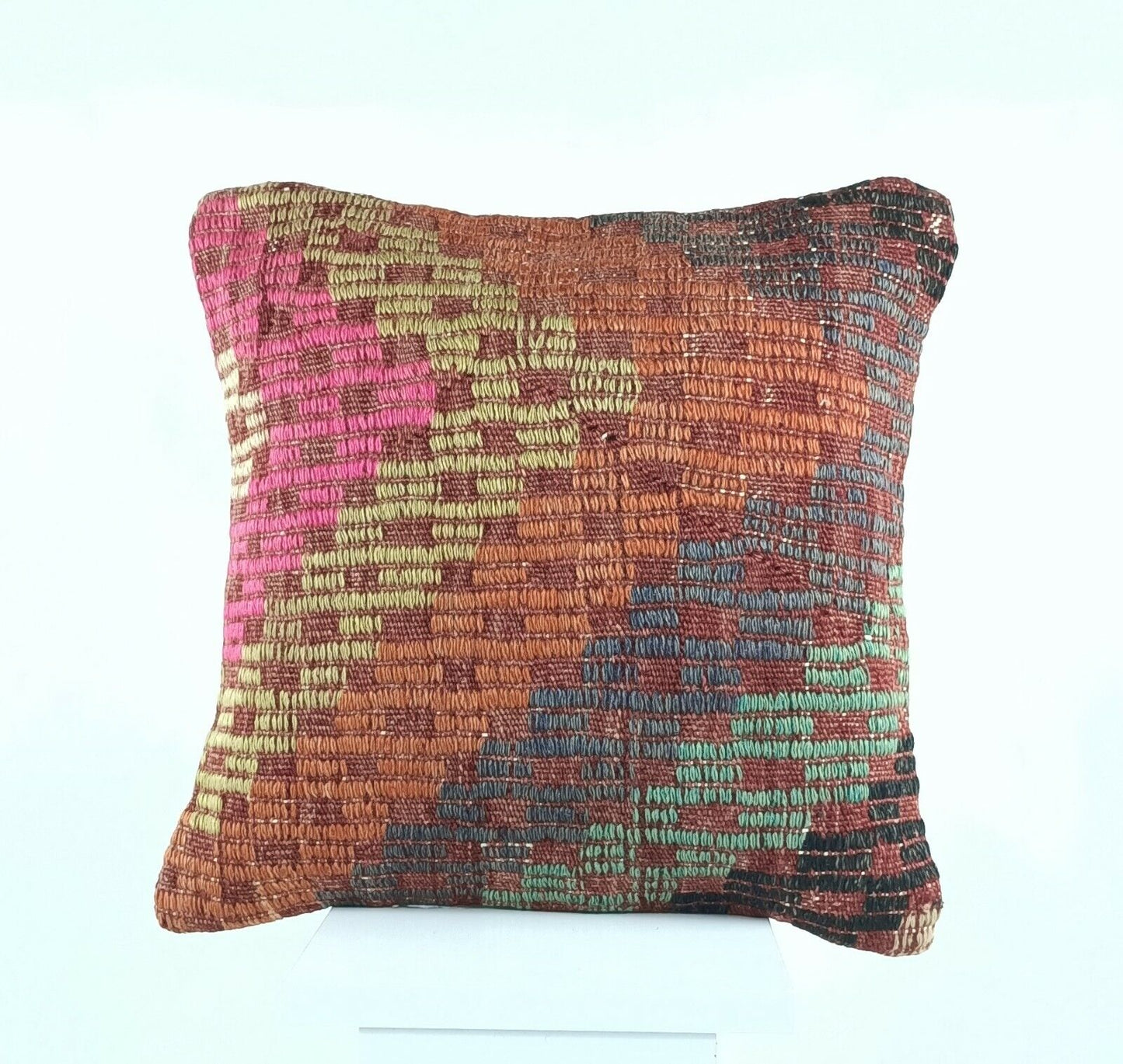 Kilim Pillow Cover 16x16 in Handmade Turkish Sofa Couch Wool Boho Cushion  A467