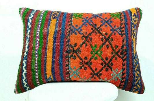 Kilim Pillow Cover 16x24 Handmade Lumbar Tribal Ethnic Sofa Couch Cushion  E499