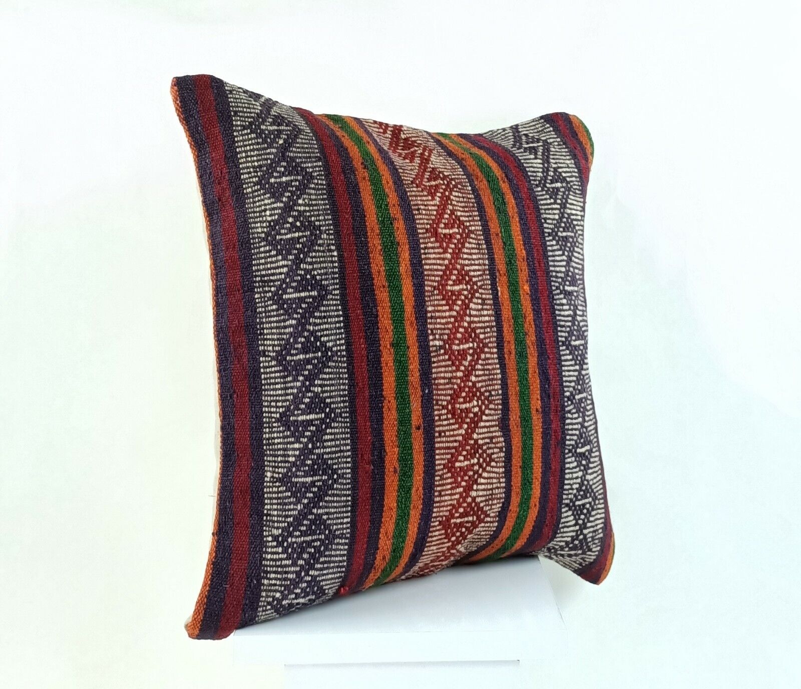 Kilim Pillow Cover 16x16 Handmade Turkish Home Decorative Wool Sofa Cushion A824