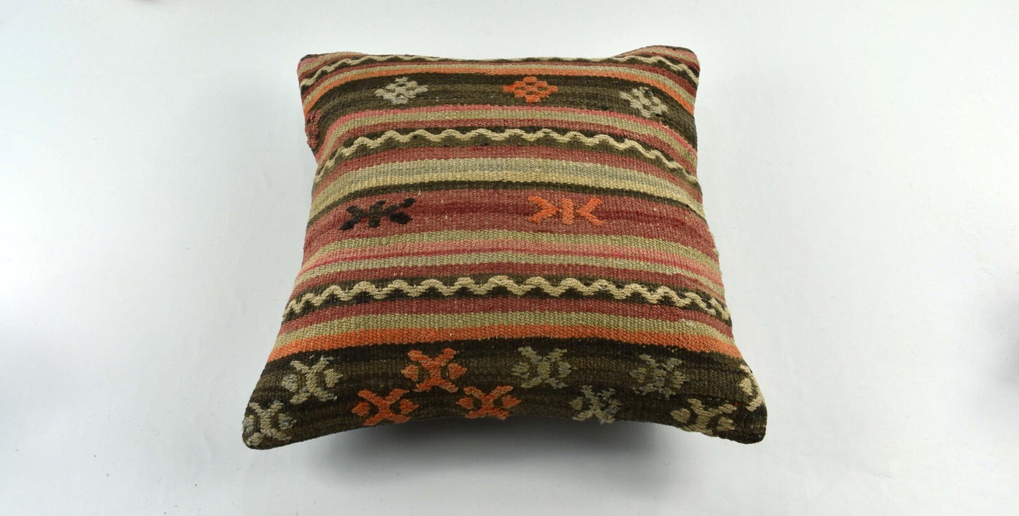 18"x18" Kilim Pillow Cover  Handmade Turkish Vintage Cushion Tribal Lumbar 3406