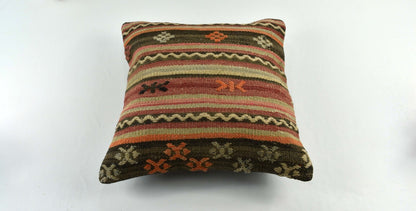 18"x18" Kilim Pillow Cover  Handmade Turkish Vintage Cushion Tribal Lumbar 3406