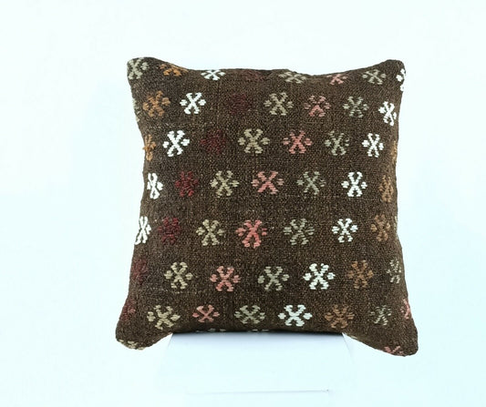 Oushak Kilim Pillow 16x16 Handmade Vintage Decorative Bohemian Sofa Cushion A674