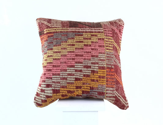 18"x18" Kilim Pillow Cover  Handmade Turkish Vintage Cushion Tribal Lumbar 1829