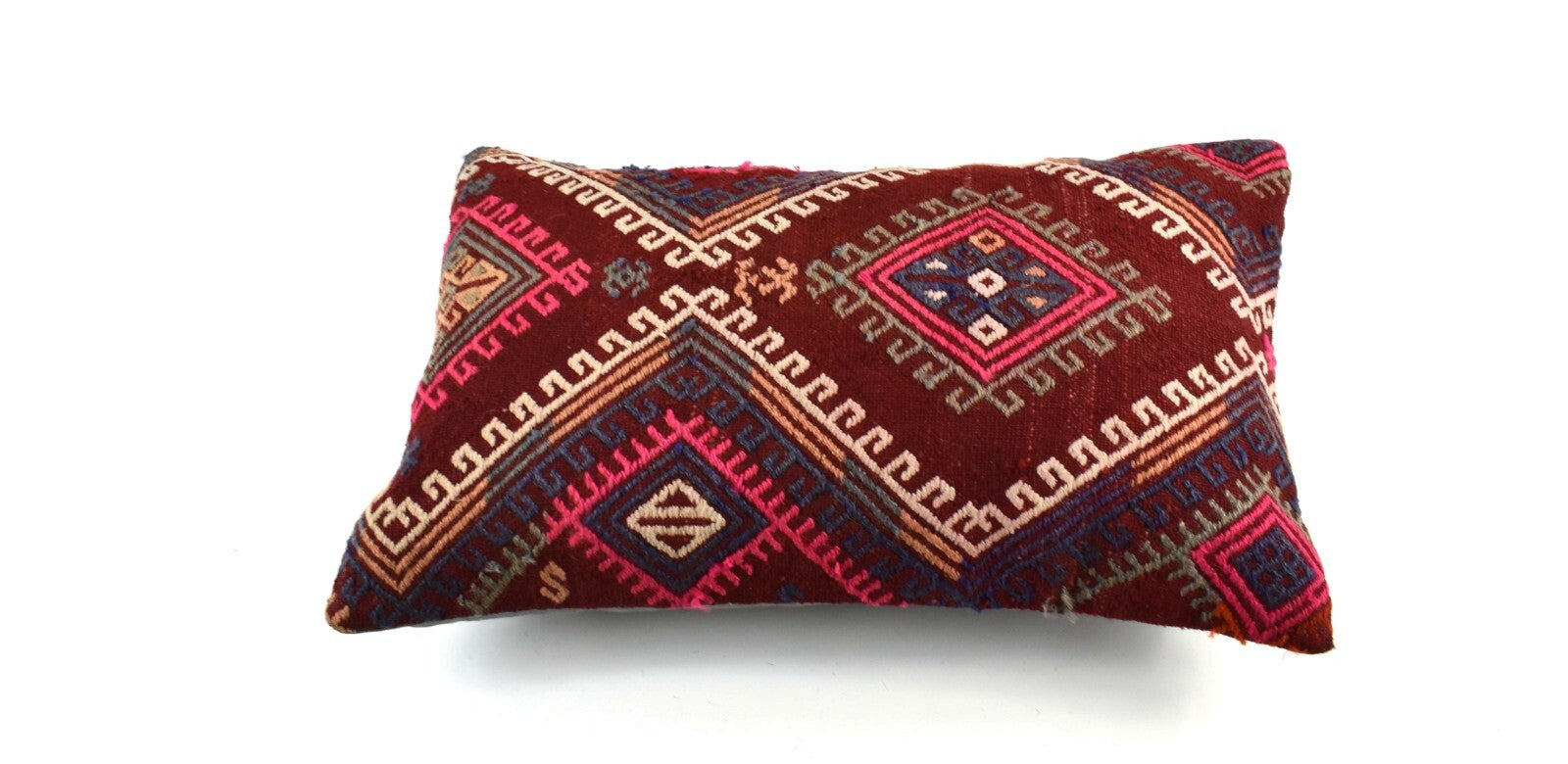 Kilim Pillow Cover 12x20 Handmade Turkish Rug Boho Ethnic Lumbar Cushion 3303