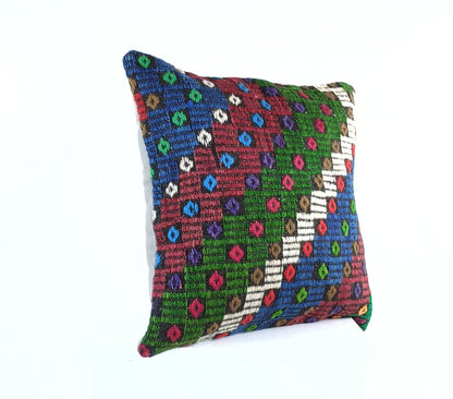 18"x18" Kilim Pillow Cover  Handmade Turkish Vintage Cushion Tribal Lumbar E1385