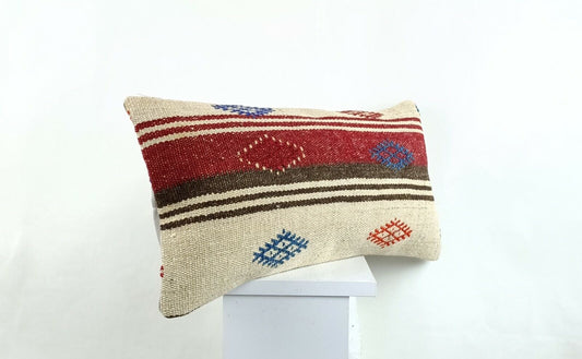 Kilim Lumbar Pillow Cover 10x20 Decorative Sofa Couch Handmade Cushion A1340