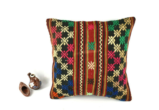 Kilim Pillow Cover 16x16 inch Handknotten Decorative Vintage Cushion Cover A2526