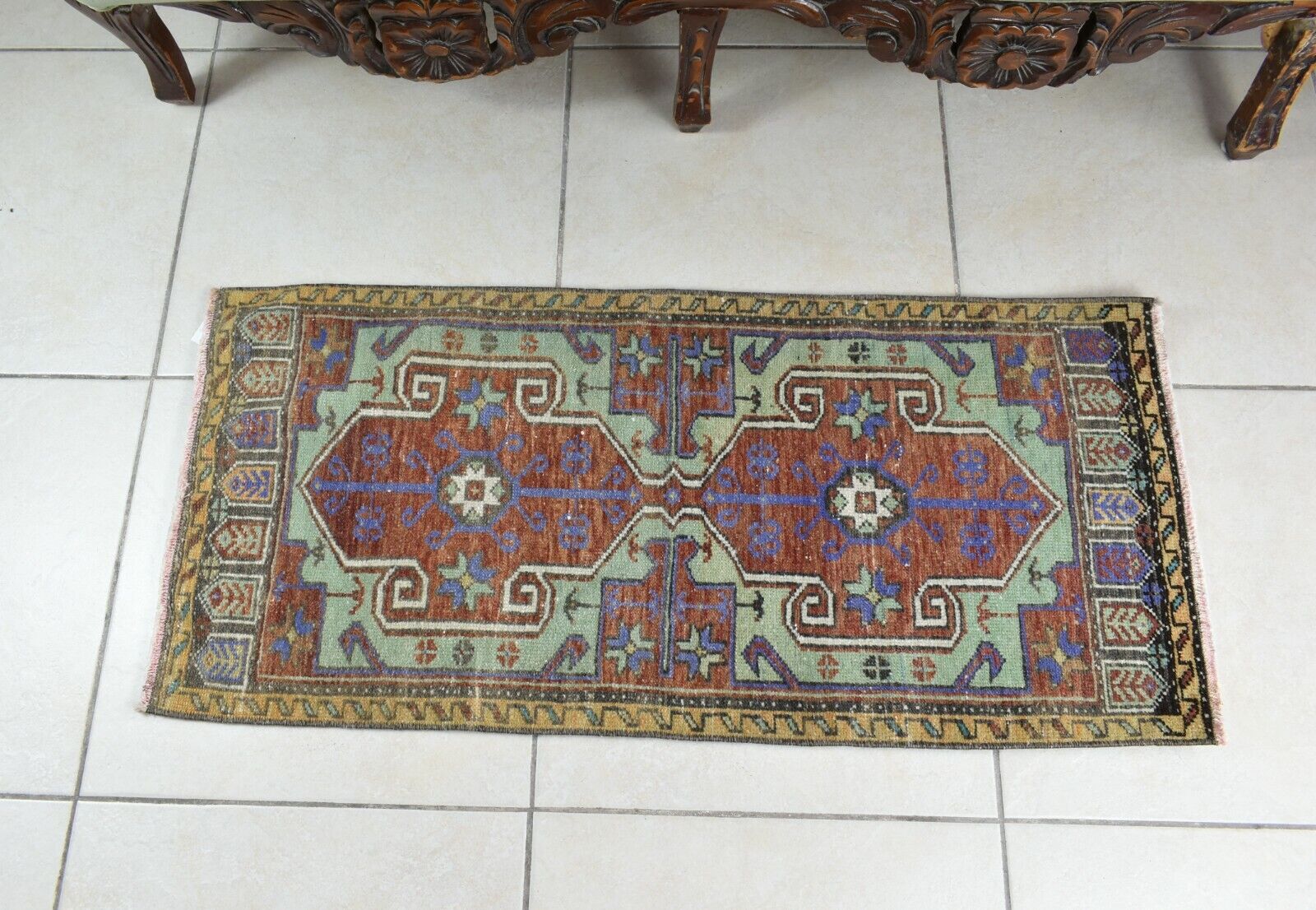 3.2x1.4 ft Anatolian Runner Small Vintage Rug Oushak Runner Mini Turkish Rug Y87