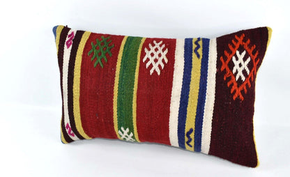 Kilim Pillow Cover 12x20 Handmade Turkish Rug Boho Ethnic Lumbar Cushion 4428