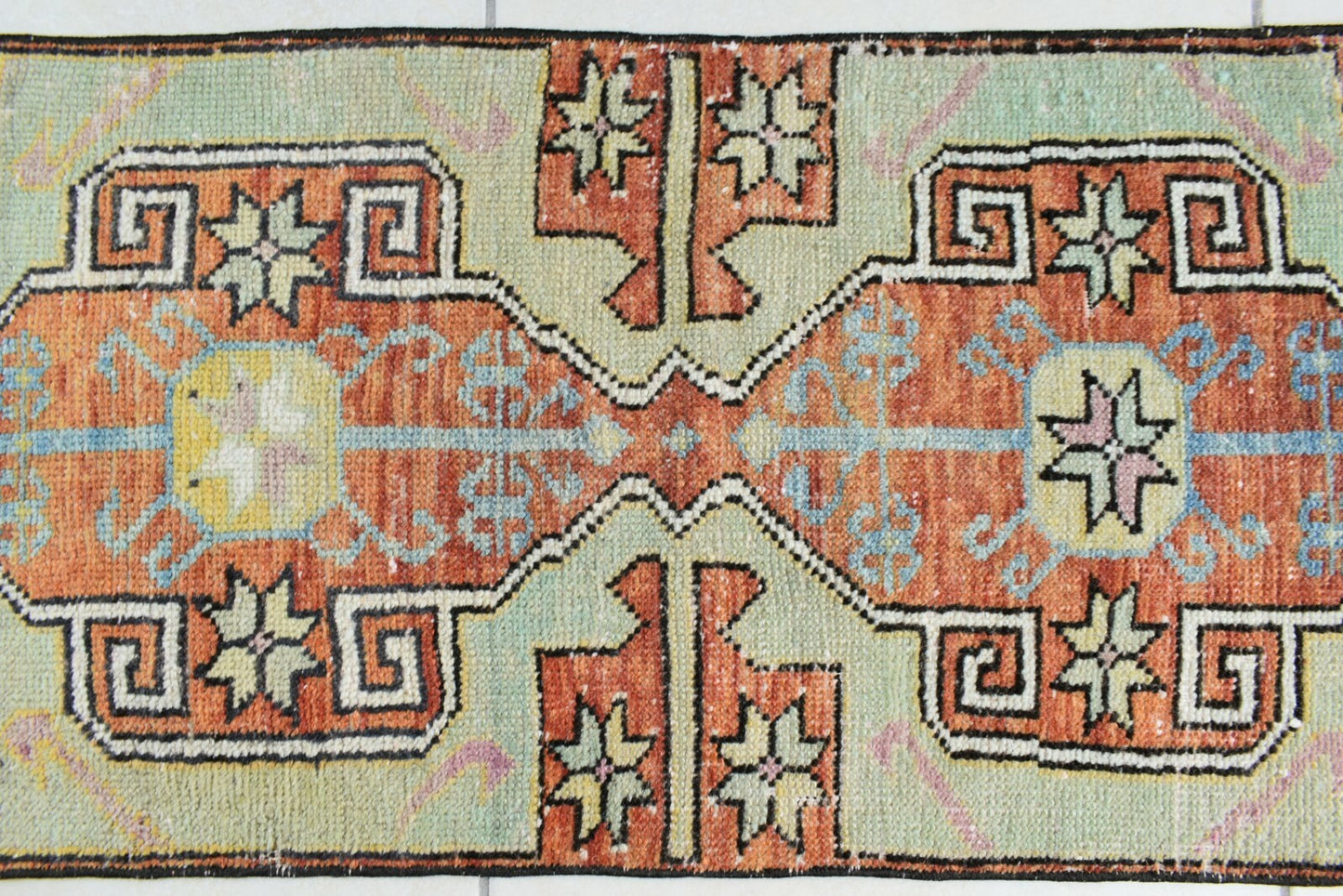Vintage Runner 2.9x1.5 ft Mini Turkish Rug Oushak Runner Anatolian Runner Y94