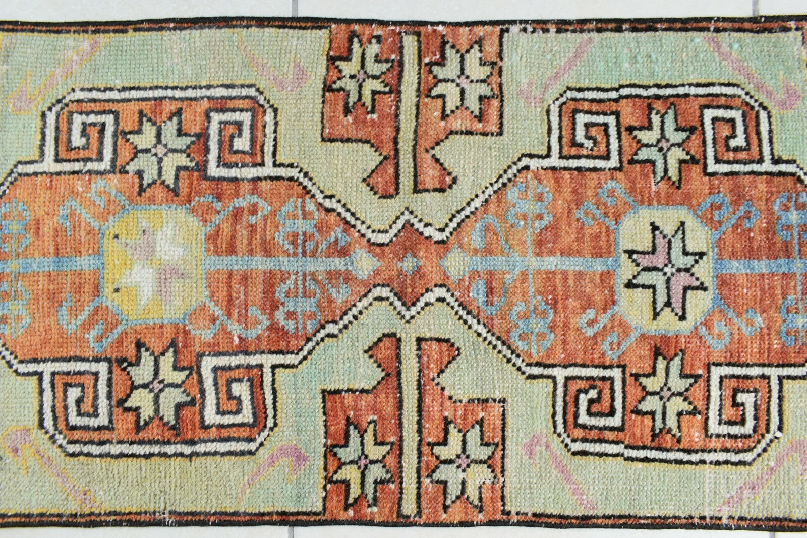 Vintage Runner 2.9x1.5 ft Mini Turkish Rug Oushak Runner Anatolian Runner Y94