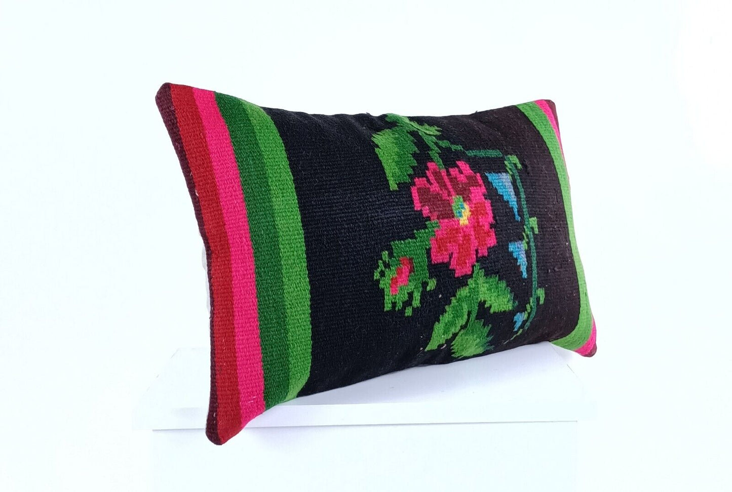 Kilim Pillow Cover 12x20 Handmade Turkish Rug Boho Ethnic Lumbar Cushion 2058