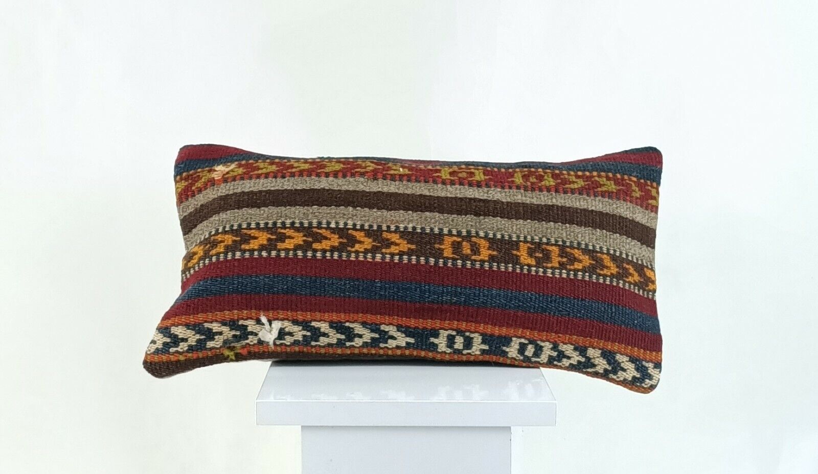 Kilim Lumbar Cover 8x16 in Handmade Oriental Rug Tribal Ethnic Pillow Case A1041