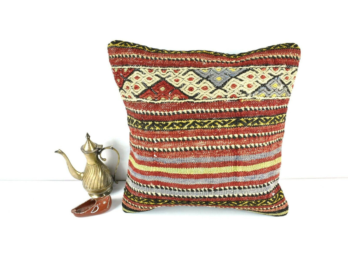 Kilim Pillow Cover 16x16 Oriental Traditional Handmade Bohemian Cushion A1635