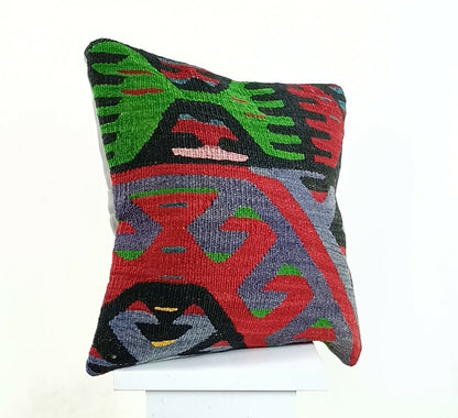 14x14 Kilim Cushion Cover Turkish Ottoman Boho Rustic Throw Pillow Case  A1272