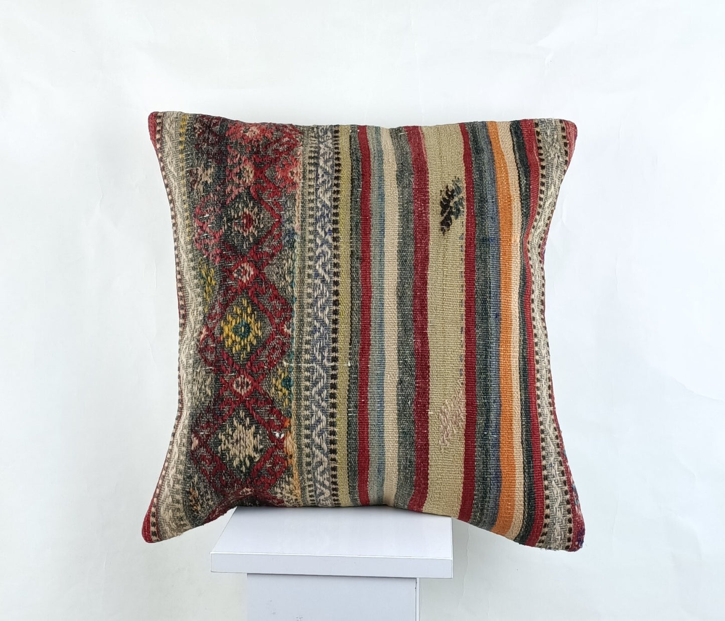 18"x18" Kilim Pillow Cover  Handmade Turkish Vintage Cushion Tribal Lumbar 2638