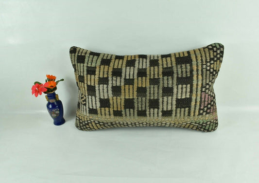 Kilim Pillow Cover 12x20 Turkish Handmade Sofa Couch Floor Lumbar Cushion A1781