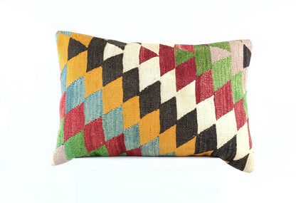 Kilim Pillow Cover 16x24 Tribal Vintage Turkish Carpet Lumbar Pillow Cover 1958