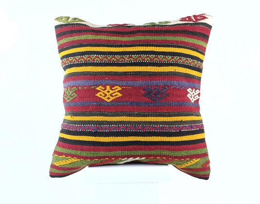 18"x18" Kilim Pillow Cover  Handmade Turkish Vintage Cushion Tribal Lumbar 1813
