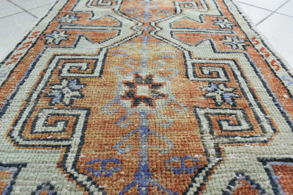 3.1x1.4 ft Anatolian Runner Small Vintage Rug Oushak Runner Mini Turkish Rug Y81