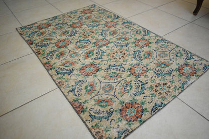 Vintage Runner 4.3x2.8 ft Small Turkish Runner Anatolian Floor Runner Rug R17