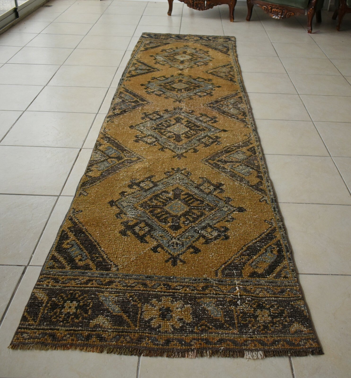 Turkish Runner Rug 11.3x2.8 ft Vintage Runner Hallway Runner Handwoven Rug R35