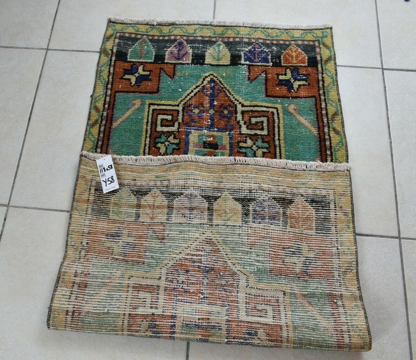 Oushak Runner 3.8x1.9 ft Vintage Turkish Rug Small Runner Anatolian Rug Y58