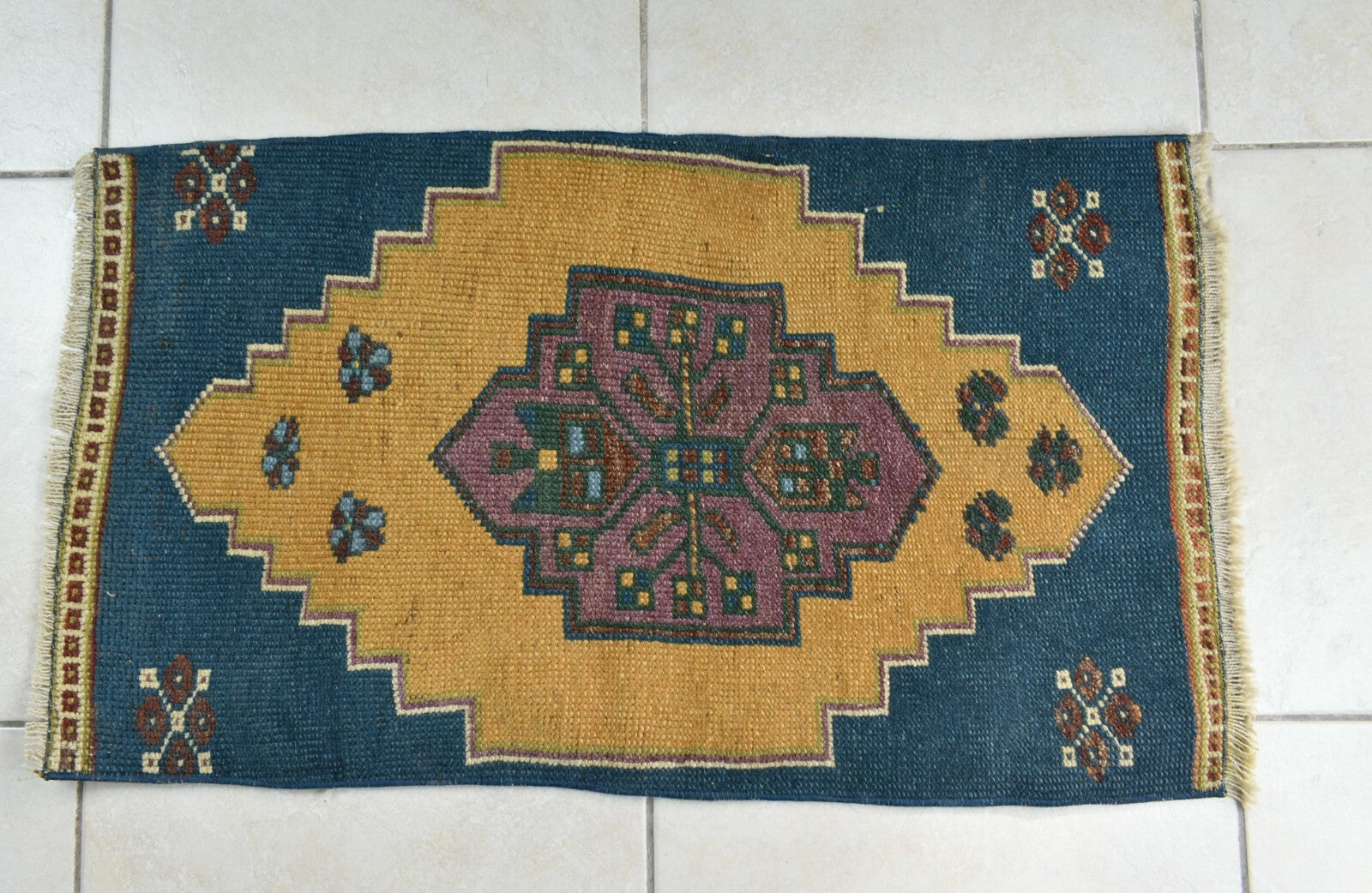 Vintage Runner 2.7x1.5 ft Mini Turkish Rug Oushak Runner Anatolian Runner Y91