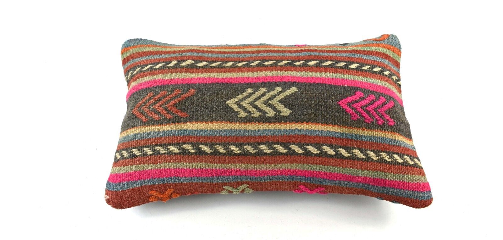 Kilim Pillow Cover 12x20 Handmade Turkish Rug Boho Ethnic Lumbar Cushion 3289