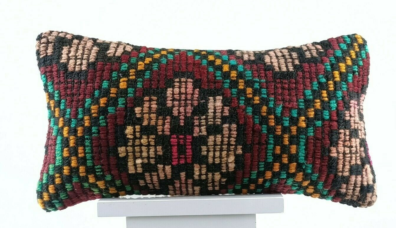 8"x16" Kilim Pillow Cover Turkish Handmade Home Decorative Neck Lumbar E716