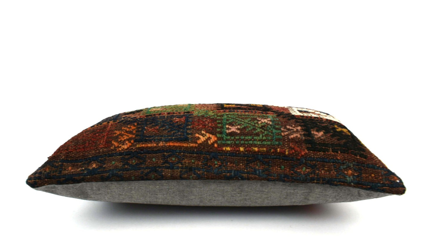 10x20 Kilim Lumbar Pillow Cover Vintage Ethnic Oushak Kilim Pillow Cover 4856