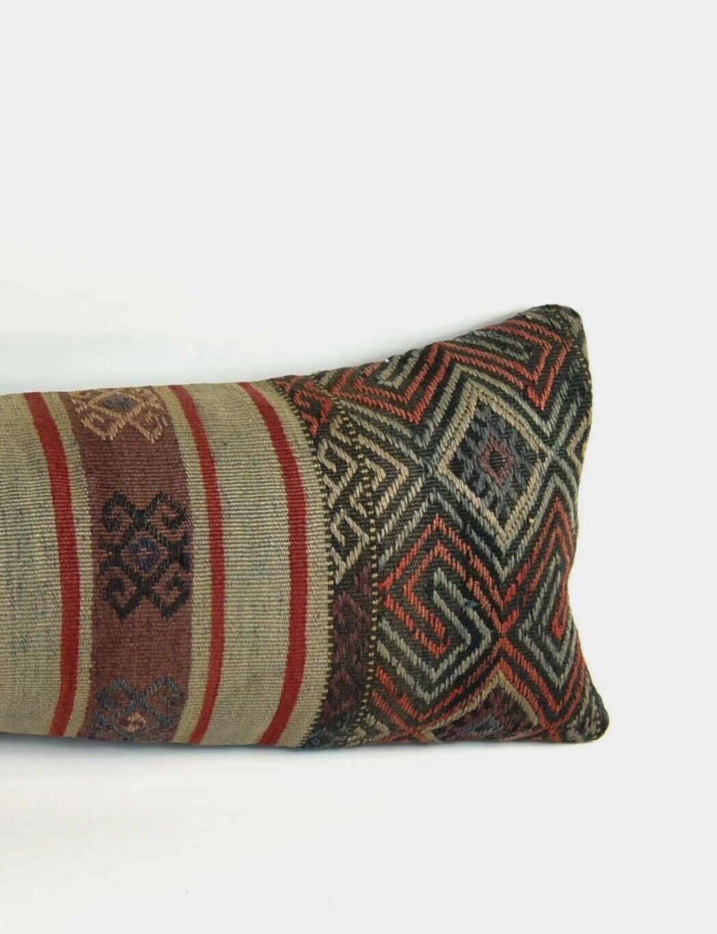 Long Kilim Pillow Cover 12x42 Handmade Oushak Rug Ethnic Ottoman Lumbar  A2083